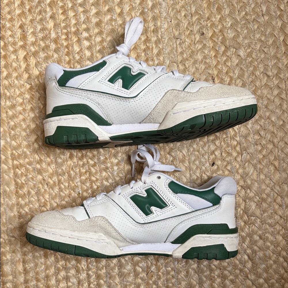 New Balance 550 White and Green Sneakers - Picture 6 of 7